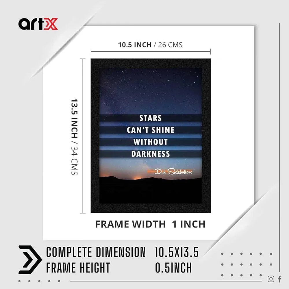 ArtX Motivational Inspirational Quotes, Stars Can't Shine Framed Wall Art Painting, Multicolor, Abstract, 13.5 X 10.5 inches, Set of 1