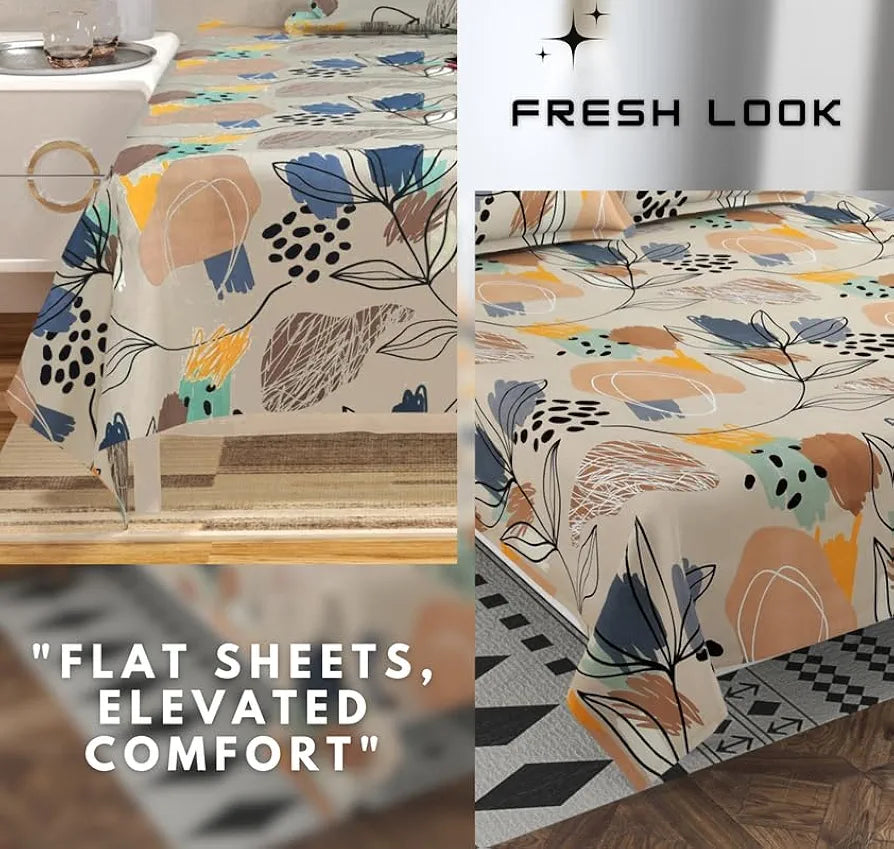 Floral Printed Cotton Feel Double Bedsheet with 2 Pillow Covers |200 Tc Soft, Breathable & Wrinkle-Free| Premium Printed Bedsheet for Home Bedroom 