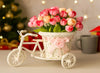 Artificial Peony Bunches Flower Basket with Decorative Tricycle Planter