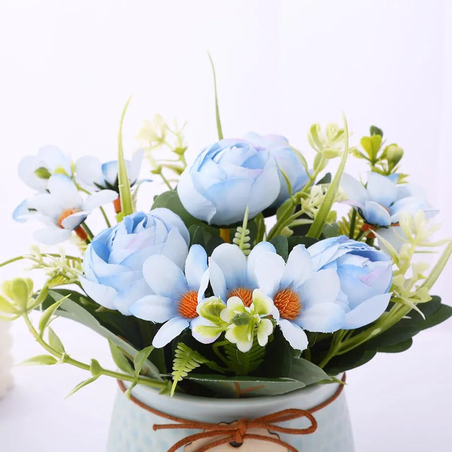 TIED RIBBONS Artificial Rose Flower Plant with Pot  Home Décor Items for Living Room Balcony Kitchen Bedroom Office Table Top, Diwali Decoration Items for Home, Diwali Gifts