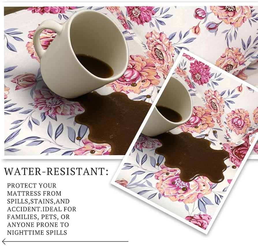 Waterproof Fitted Bedsheet for King Size 78x72+10 inch | Leakproof, Noiseless, Skin-Friendly | Elastic Bed Sheet with 2 Pillow Covers | Dustproof & Breathable -Pink & White