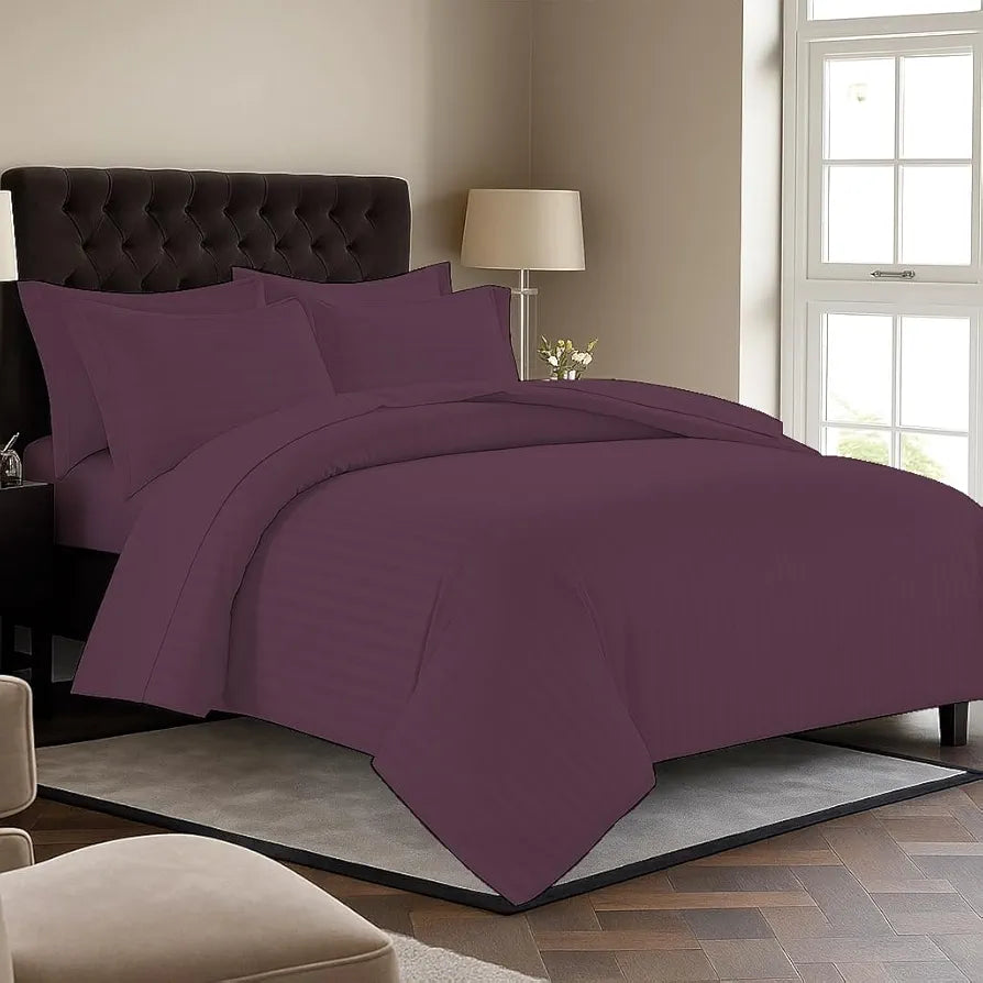 Trance Home Linen Zippered 100% Cotton 200TC Satin Stripe King Size Duvet Cover Quilt Cover Blanket Cover Razai Comforter Cover with 2 Pillow Covers 