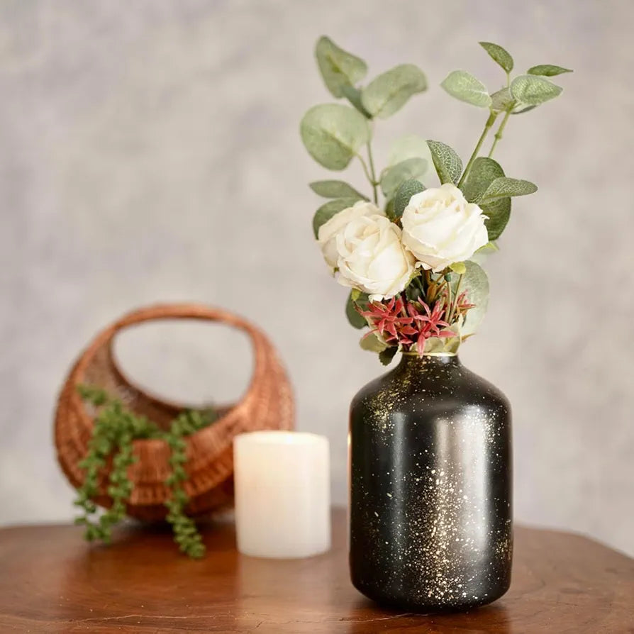 Behoma Metal Flower Vase for Home Decor Bedroom Living Room Office Wedding | Table Decorative Item for Festivals Birthday Spotted Black 1Pcs  