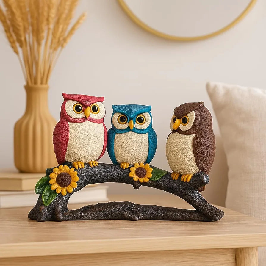 Xtore Beautiful Resin Owl Family Decorative Statue for Home Decor 