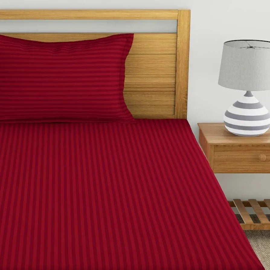 Dreamscape 220 Tc Cotton Single Bedsheet with Pillow Cover, Self-Striped - Red