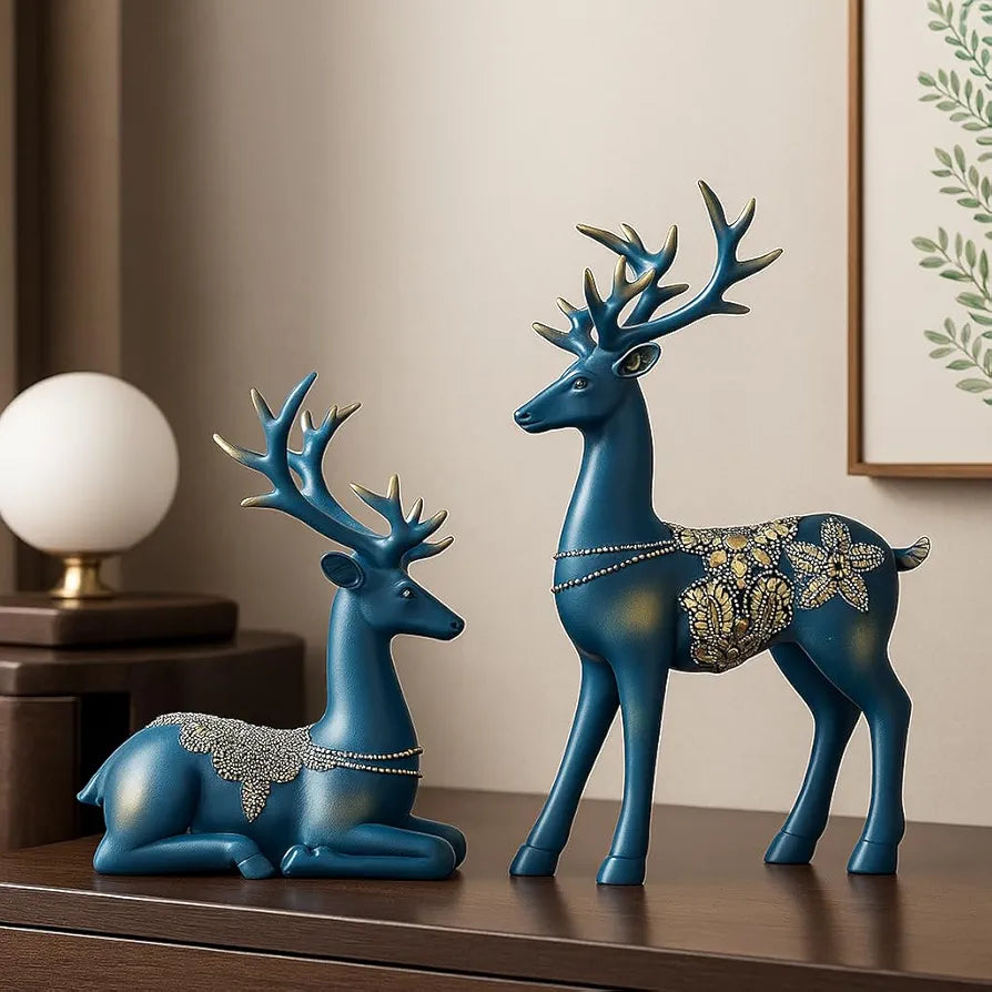 Xtore Creative Resin Golden Reindeer Sculptures | Beautiful Home Decor | Lifts up Energy of Your Room - 