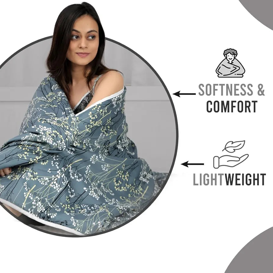 Divine Casa Microfibre All Weather Lightweight 120 GSM Printed Reversible Double Bed Quilt Comforter Blanket - | TC - 144