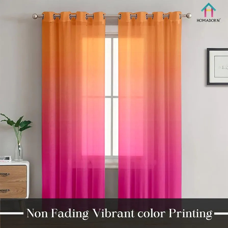 HOMADORN Ombre Printed Linen Textured Sheer Curtains for Living Room, Bedroom, Dining Room, Kitchen, Bathroom 