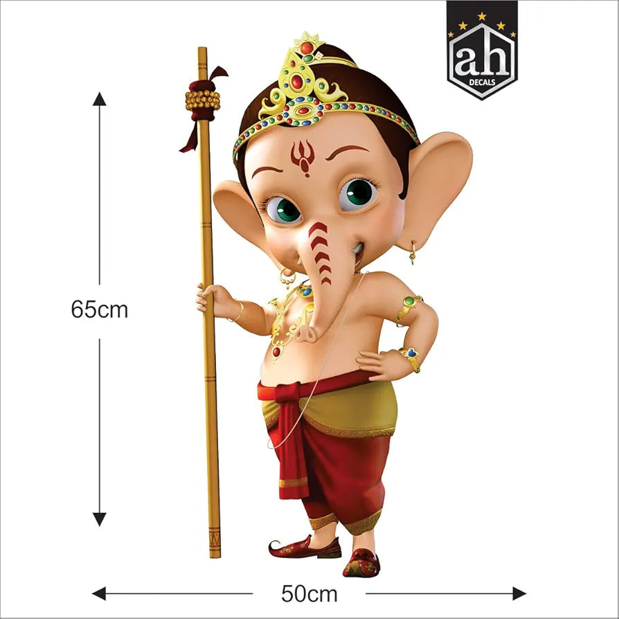 AH Decals Animated Ganesha Wall Sticker for Kids Room Play School PVC Vinyl Religion Wall Sticker, 65 x 50 cm-Self-Adhesive