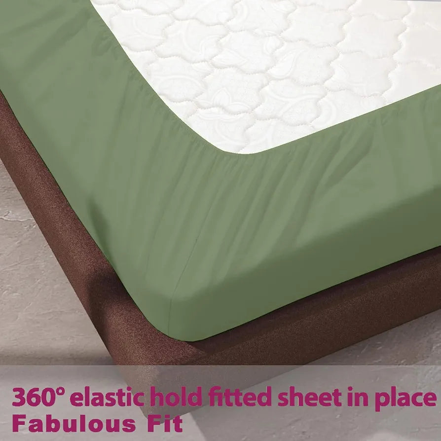 Trance Home Linen 100% Cotton 78x72 inch King Elastic Fitted Bedsheet | 400TC Soft Durable Plain Fitted Elastic Bed Sheet with 2 Pillow Covers 