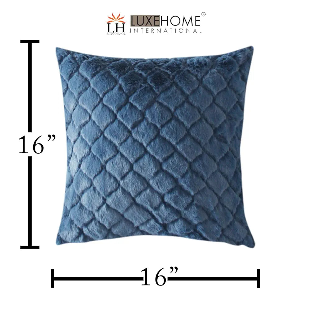 Luxe Home Cushion Cover 16 inch x 16 inch Duble Side Rabbit Fur Diamond Design Covers Set of 2 for Sofa, Bedroom, livingroom 