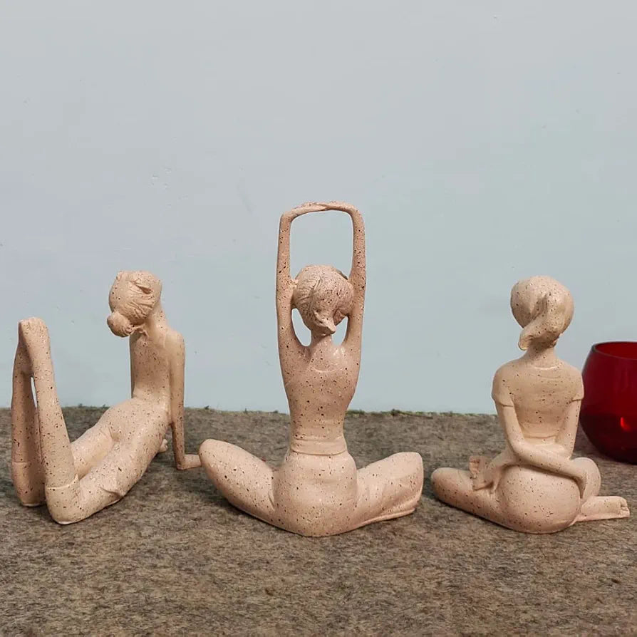 Mariner's Creation Premium Home Decor Showpiece- Set Of Three Modern Art Yoga Lady Showpiece Living Room | Home Decor Items | House Warming Gift 12X6X14.5Cm Material- Resin And Marble, Fantasy, Beige