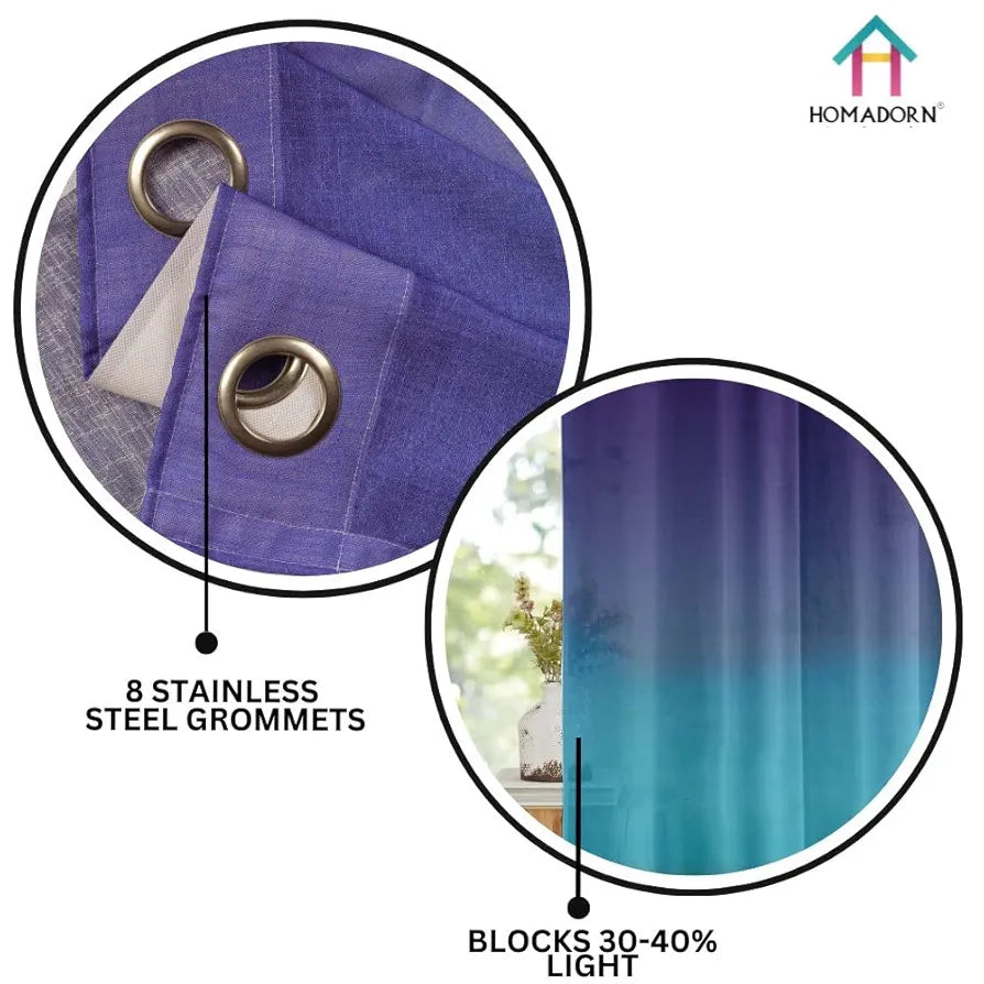 HOMADORN Ombre Printed Linen Textured Sheer Curtains for Living Room, Bedroom, Dining Room, Kitchen, Bathroom 