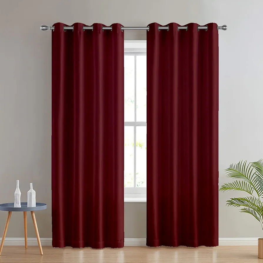 Divine Casa Micro Satin Semi Blackout Door Curtains 7 Feet – Pack of 2 | Maroon | Solid Light Filtering Curtains for Bedroom, Living Room & Balcony | Stylish Eyelet Drapes