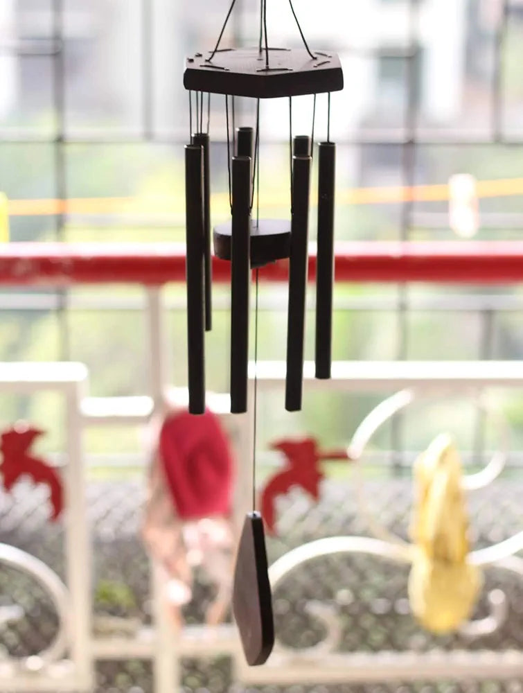 Lilone 7 Pipe Black Wind Chimes for Home Positive Energy | Windchimes for Balcony Bedroom with Sweet Sound | 60 cm Long