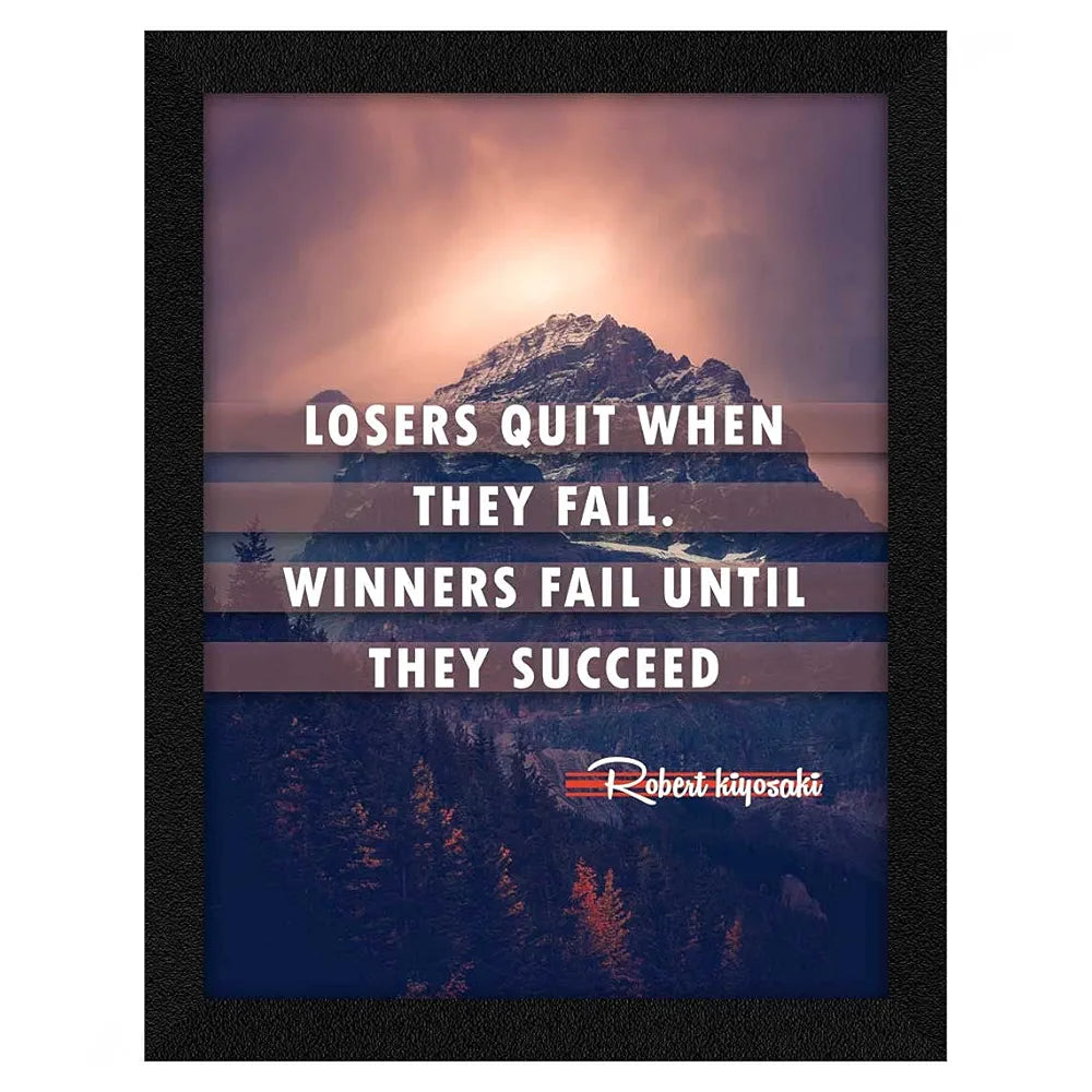 ArtX Paper Motivational Inspirational Quotes, Losers Quit Framed Wall Art Painting, Multicolor, Abstract, 10 X 13 inches, Set of 1