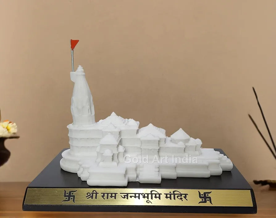 Gold Art India Ram Mandir Ayodhya Clear White - Minature for Car Dashboard, Gifting, Puja Room, Office Desk, Home Decor 