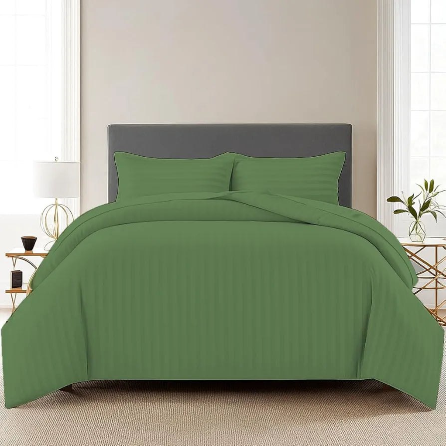 Trance Home Linen Zippered 100% Cotton 200TC Satin Stripe King Size Duvet Cover Quilt Cover Blanket Cover Razai Comforter Cover with 2 Pillow Covers 