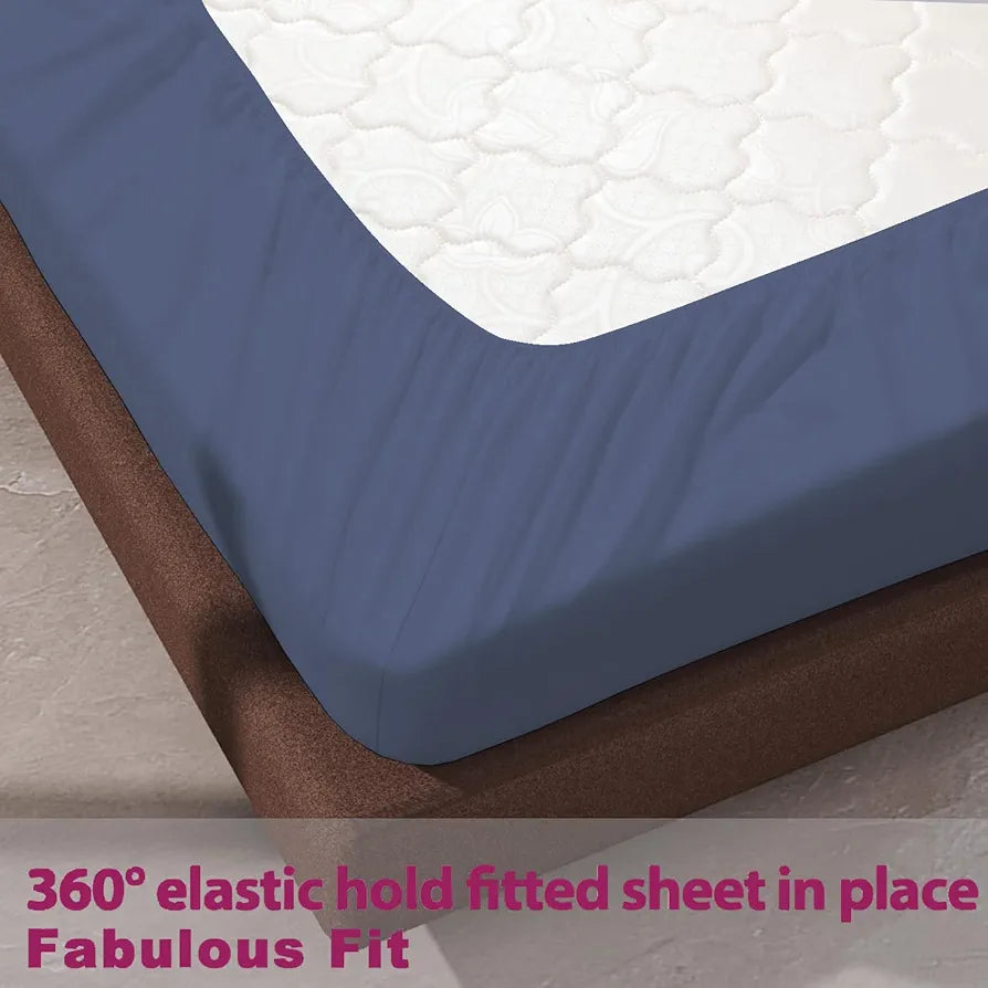 Trance Home Linen 100% Cotton 78x60 inch Queen Elastic Fitted Bedsheet | 400TC Premium Queen Double Bed Size Plain Fitted Elastic Bed sheet with 2 pillow covers 