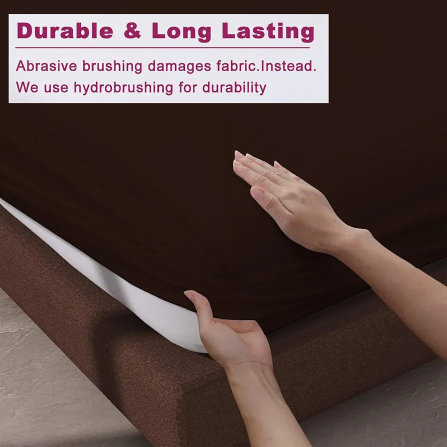 Trance Home Linen 100% Cotton 78x60 inch Queen Elastic Fitted Bedsheet | 400TC Premium Queen Double Bed Size Plain Fitted Elastic Bed Sheet with 2 Pillow Covers 