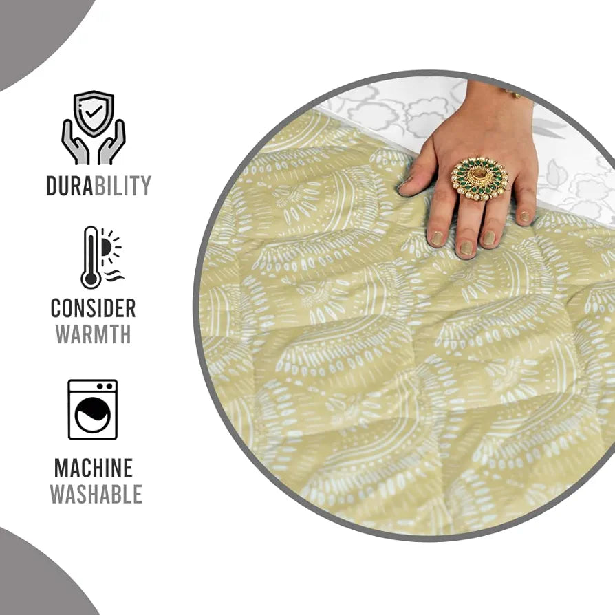 Divine Casa 120 GSM Microfiber Single Bed Comforter | Soft & Lightweight Reversible AC Blanket | All-Season 3-Layered Quilt | 230 x 140 cm, Wheat