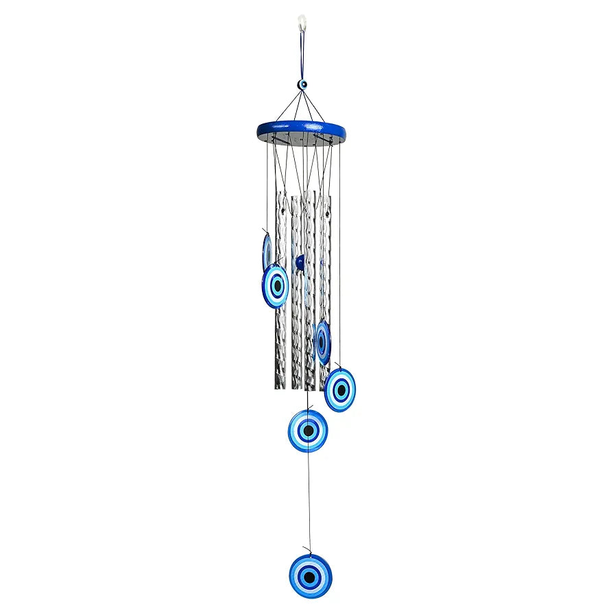 ZAICUS Turkish Evil Eye Wind Chimes – Metal Hanging Décor for Home, Balcony, Entrance & Living Room – 27-inch Chime for Positive Energy & Housewarming Gift 
