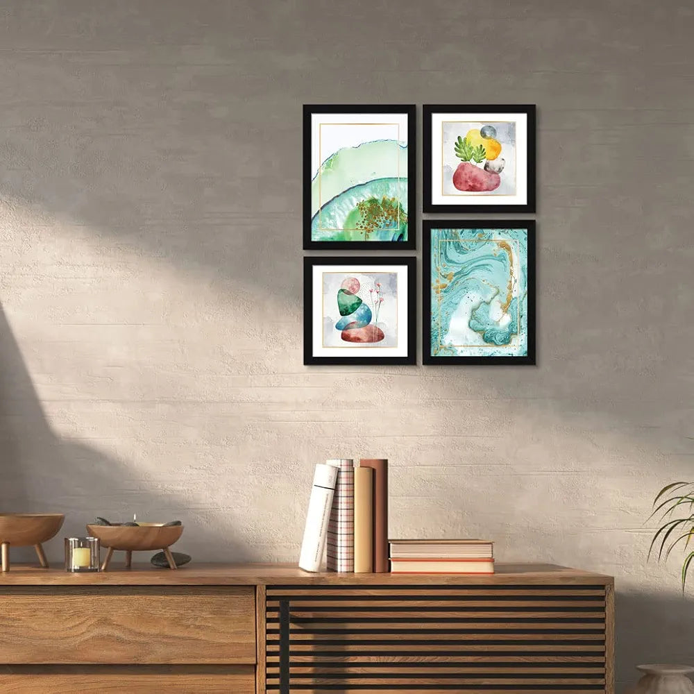 ArtX Paper Abstract Fairytale Big Wall Art Frame Painting, Multicolor, Contemporary, 2 sets of 10 X 10 inches & 2 sets of 13 x 10 inches, 23 X 20 inches Combined, Set of 4