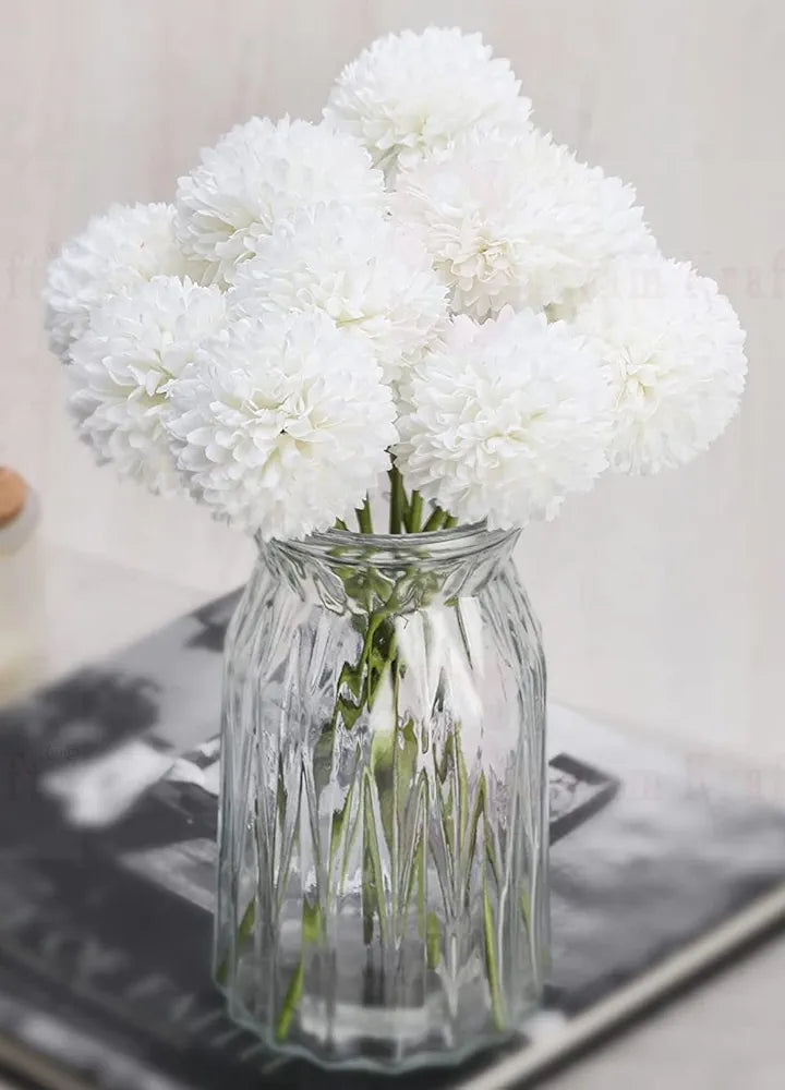 SATYAM KRAFT 5 Pcs Artificial Chrysanthemum Hydrangea Ball Flower Sticks for Home, Office, Bedroom, Balcony, Living Room, Wedding & Craft Decoration  