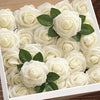 Artificial Flowers Cream Fake Roses Real Looking Foam Roses Flowers w/Stem Cream
