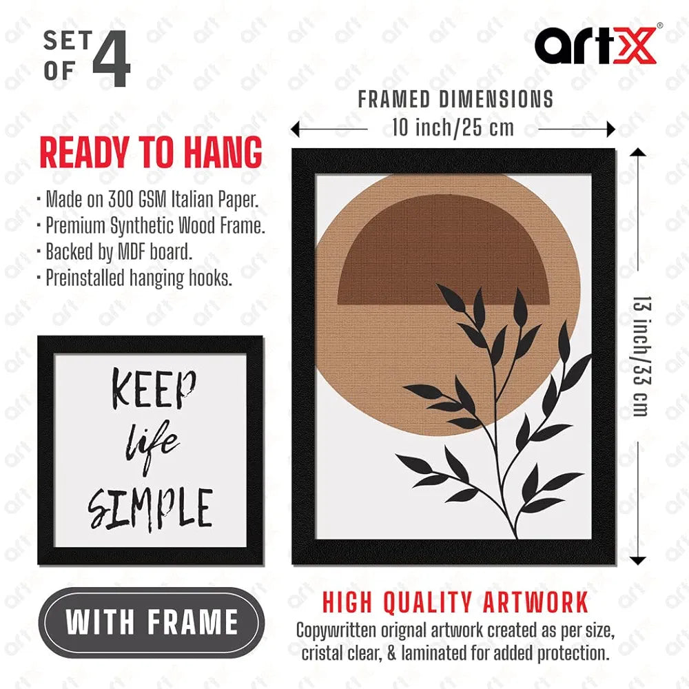 ArtX Paper Contemporary Big Wall Art Frame Painting, Abstract, Multicolor, 2 sets of 10 X 10 inches & 2 sets of 13 x 10 inches, 23 X 20 inches Combined, Set of 4