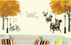 Decals Design Trees in Autumn Antique Lamps Benches Bicycle and Love Quote Wall Sticker