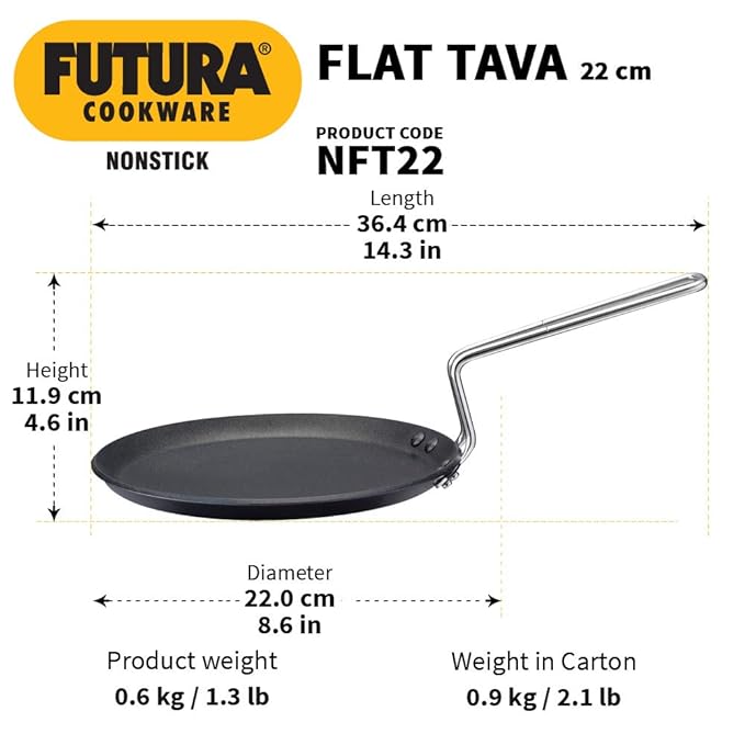 Hawkins Futura Nonstick Flat Tava Stainless Steel Handle,Tawa with