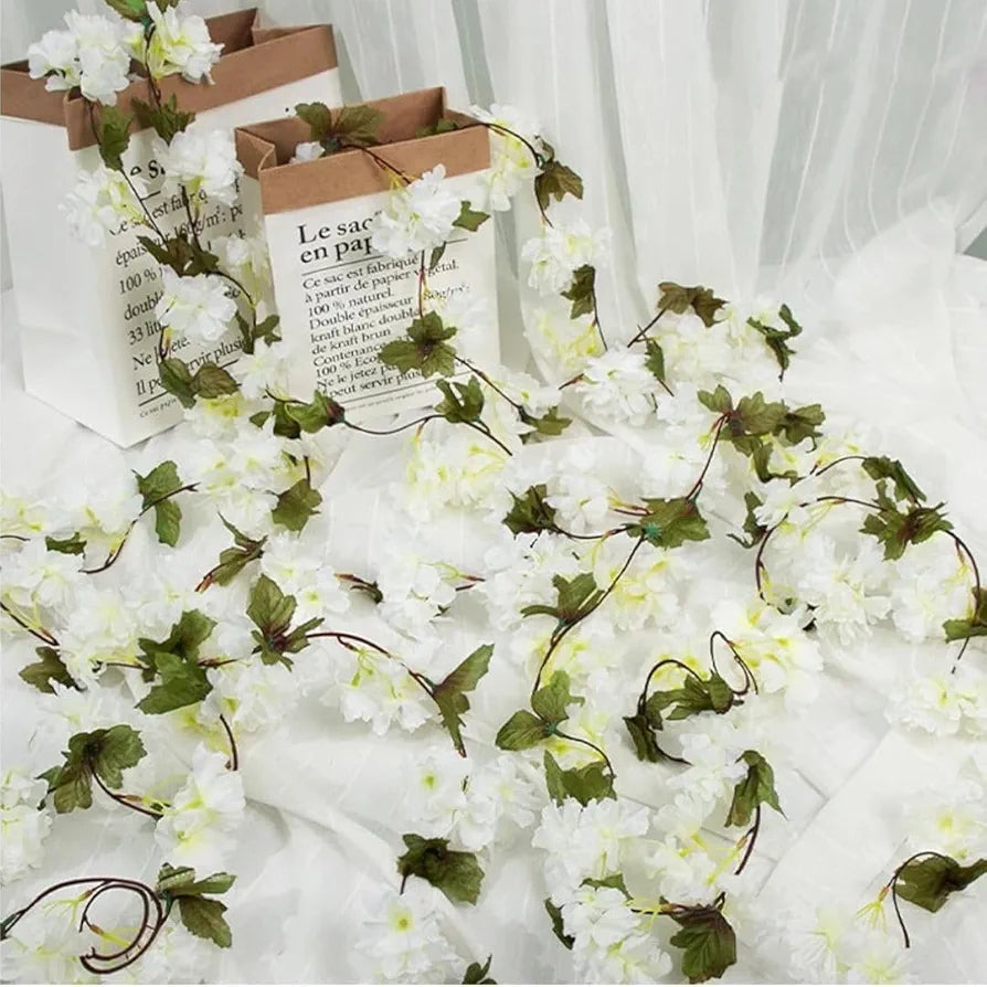 SATYAM KRAFT 1 Lines Artificial Cherry Blossom Rattan Flowers Vine | Hanging Garland for Home, Office, Mandir & Pooja Room | Diwali, Deepawali, Navratri & Wedding Festival Decoration 