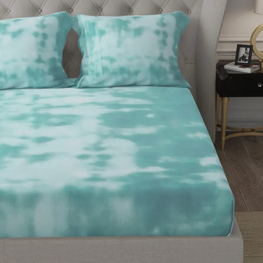 Cloth Fusion Glace Cotton Elastic 186tc Solid Fitted Bedsheet for Double Bed King Size with 2 Pillow Covers, Soft Wrinkle Free Elastic Bedsheets for King Size Bed 