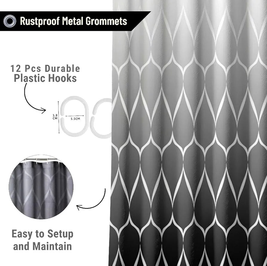 HOMETHREADS Embrace Luxury with Our 6-Feet Long Premium Polyester Shower Curtain with 12 Hooks for a Lavish Bathroom, Machine Washable 