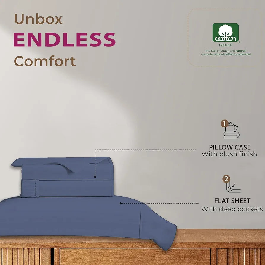 Trance Home Linen 100% Cotton 78x72 inch King Elastic Fitted Bedsheet | 400TC Soft Durable Plain Fitted Elastic Bed Sheet with 2 Pillow Covers 