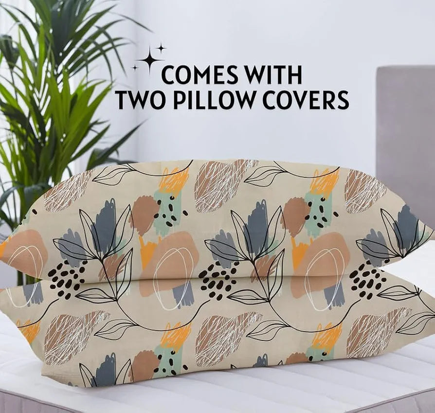 Floral Printed Cotton Feel Double Bedsheet with 2 Pillow Covers |200 Tc Soft, Breathable & Wrinkle-Free| Premium Printed Bedsheet for Home Bedroom 