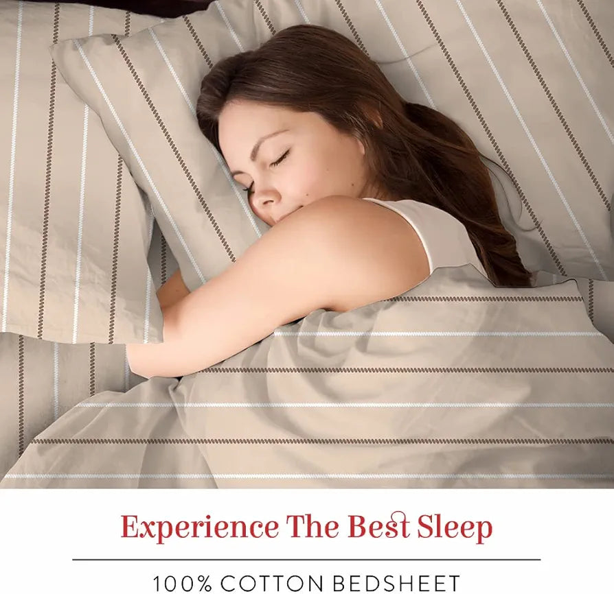 Layers Classic 100% Cotton Bedsheet Set for All Seasons - Lightweight, Moisture Absorbent, Machine Washable & Easy to Care - 104 TC - Queen Size 