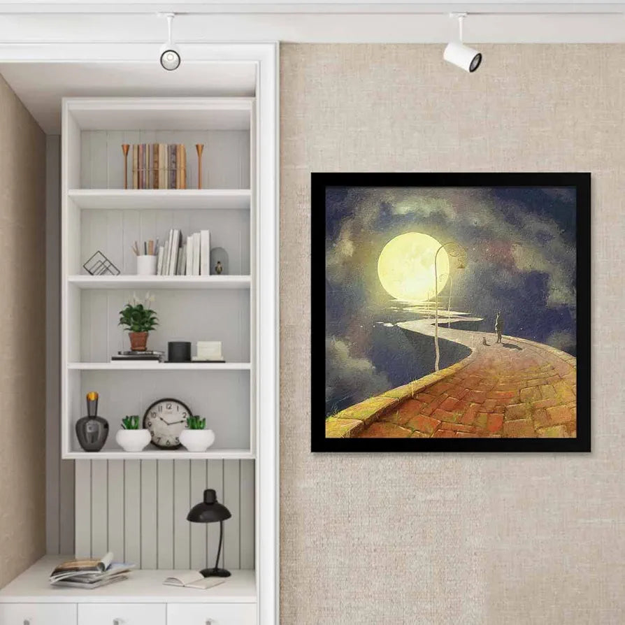 ArtX Way To Moon Big Canvas Painting For Bedroom, Living Room, Drawing Room With Frame, Multicolour, Square, 24.0 x 24.0 inch, 2x2 Feet, Set Of 1
