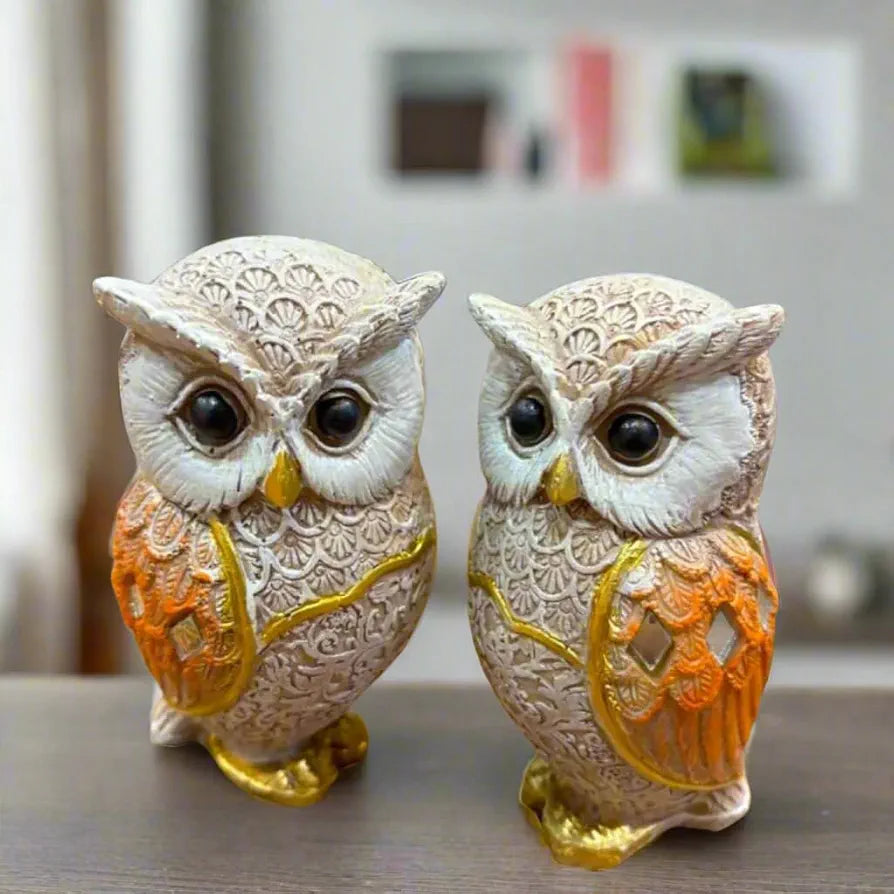 ALILA 5 inches Owl Statue Set for Good Luck Ii Aesthetic Resin Owl Art Figure Showpiece 5 Inch Feng Shui & Vastu Evil Eye Showpiece for Home Decor, Fantasy, Multicolor, Set of 2, Small