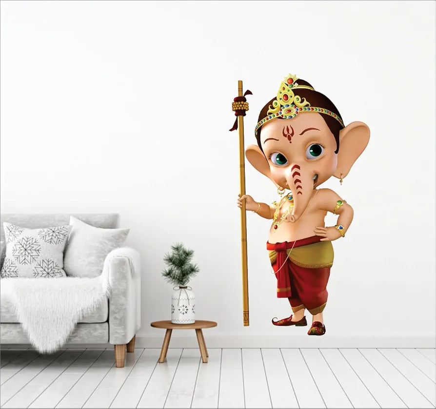 AH Decals Animated Ganesha Wall Sticker for Kids Room Play School PVC Vinyl Religion Wall Sticker, 65 x 50 cm-Self-Adhesive