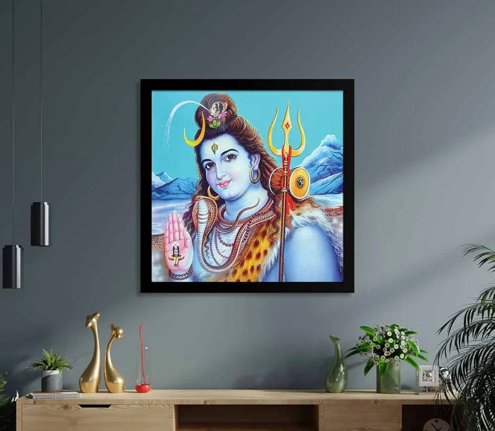 ArtX Mahadev Shiv Shankar Bhole Nath Big Canvas Painting For Living Room With Frame, Multicolour, Square, 24.0 x 24.0 inch, 2x2 Feet, Set Of 1