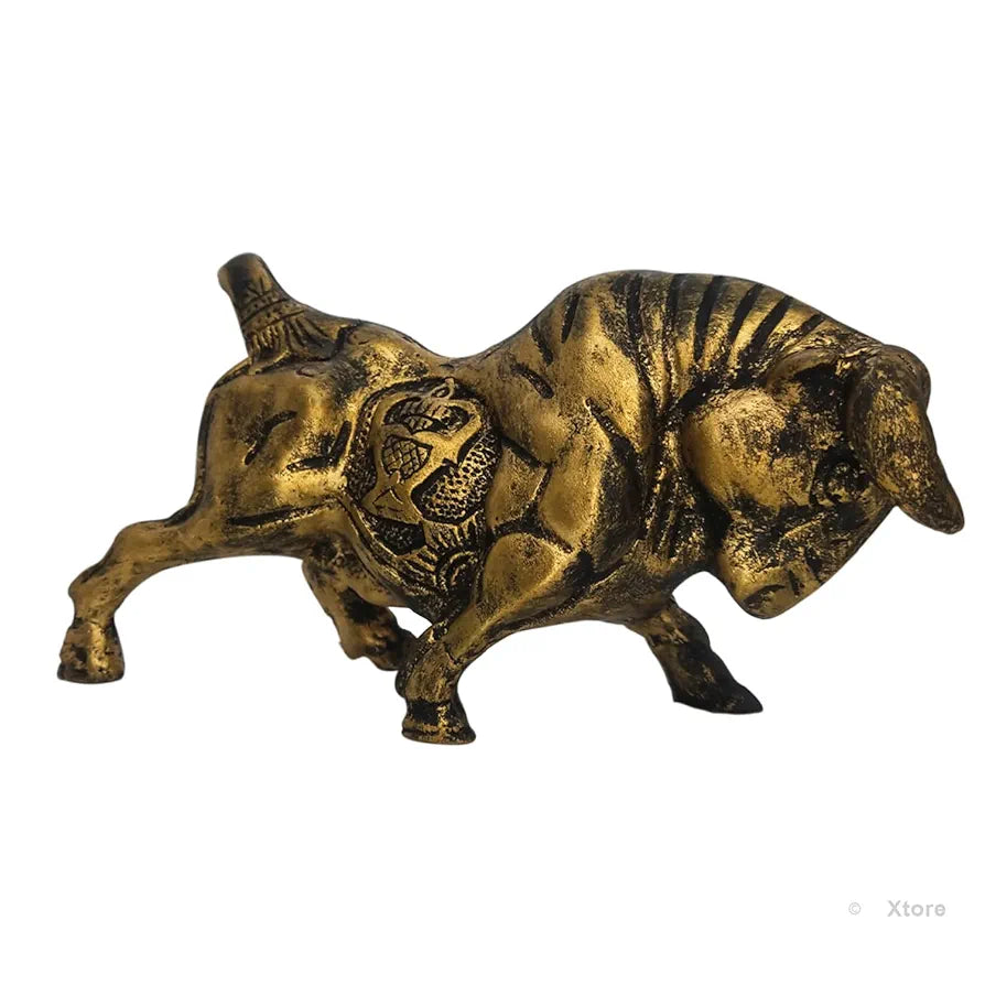 Xtore Brass Finish Bull Resin Statue for Home Decor 