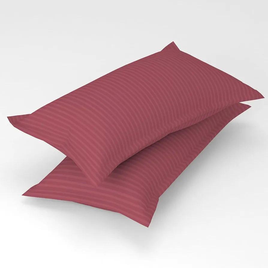 Homefab India 160 TC Stripe Glace Cotton Double BedSheet with 2 Pillow Covers -  - Pink