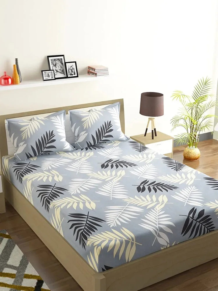 Glace Cotton Double Bedsheet || 300 TC Premium Collection Design Print Bedsheet with 2 Pillow Covers Grey