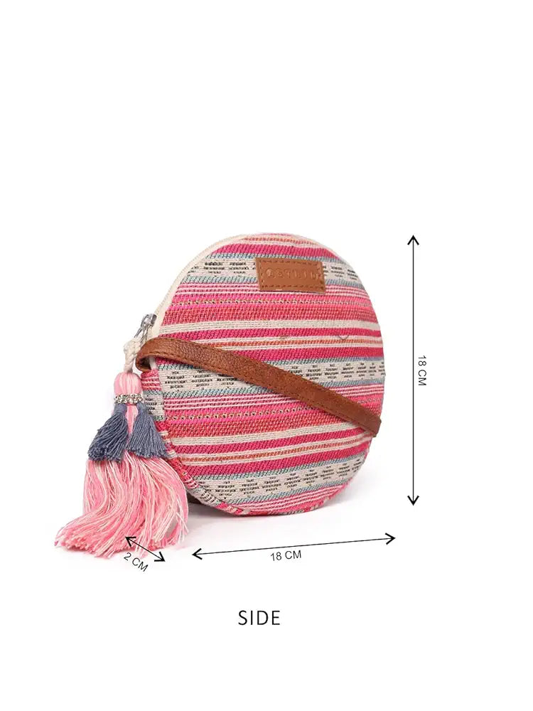 ASTRID Round Textured Sling Bag For Girls With Zip