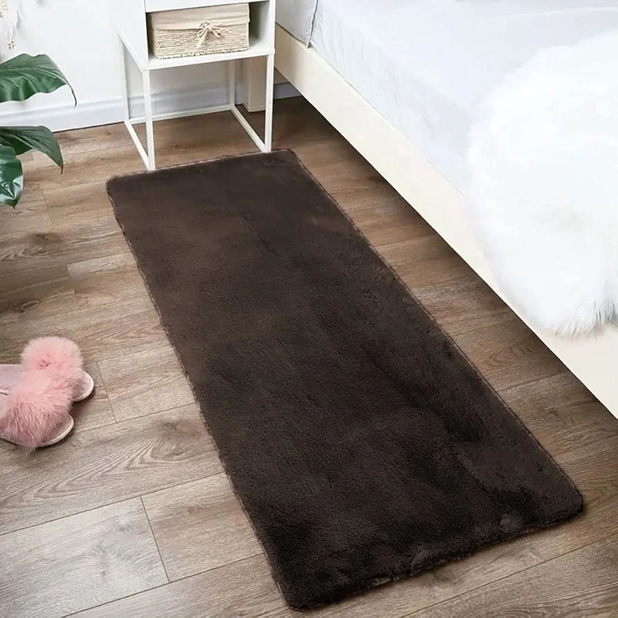 LUXE HOME INTERNATIONAL Runner Rabbit Fur 1000 Gsm-2X5 Feet-Super Soft,Anti Slip,Absorbent,Machine Washable-Chocolate-Floor Rug for Bedroom,Livingroom