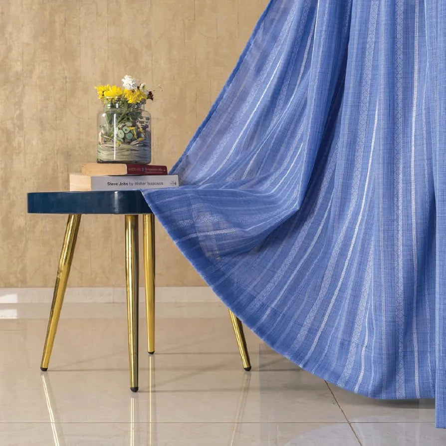 Urban Space Aari Collection Weaved Sheer Curtains for Window 5 feet Long, 40-50% Light Filtering Curtains with Eyelets and TieBack, Set of 2 Decorative Curtains for Living Room 