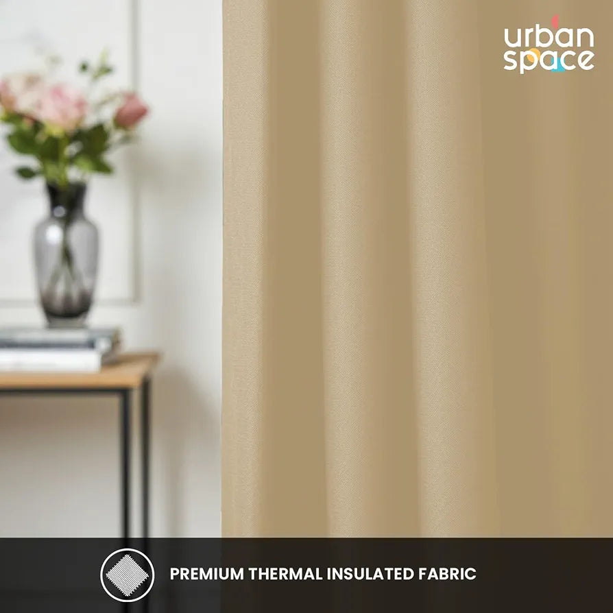 Urban Space 100% Blackout Curtains for Window 5 Feet Set of 2, Thermal Insulated Curtains with Eyelets and Tiebacks, Solid Curtain for Living Room Home Decor 