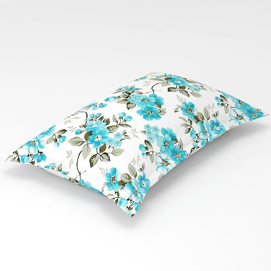 Homefab India 180 TC Microfiber Single BedSheet with 1 Pillow Cover - Aqua, White, Floral